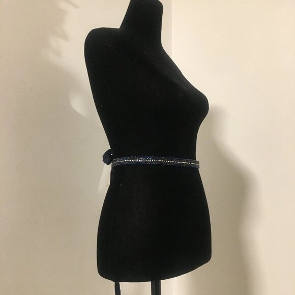 J CREW Blue Sequin Rhinestone Velvet Belt Sash Tie Closure One Size - Picture 3 of 8